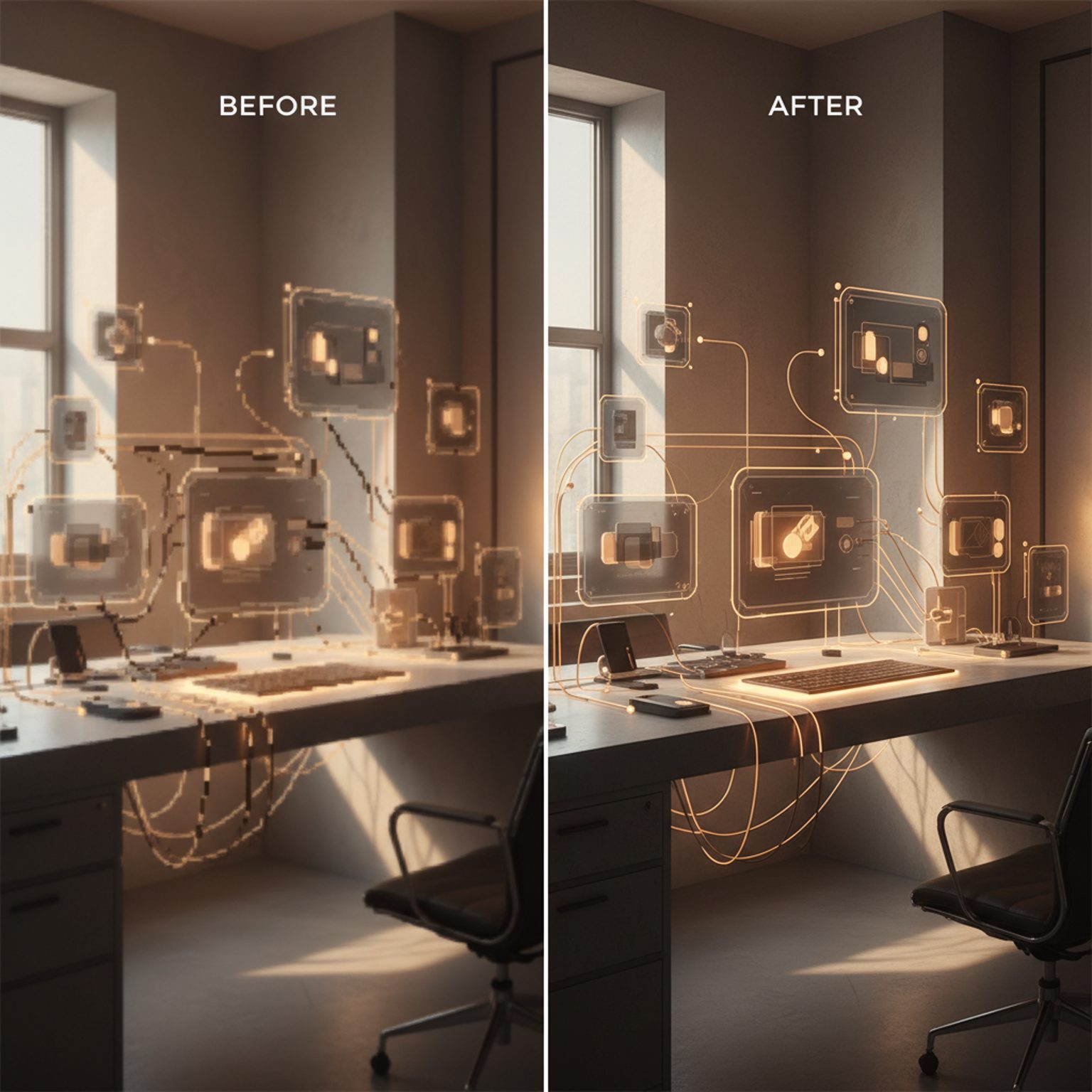 Comparison of a generic AI image versus a high-quality output generated with professional prompts.