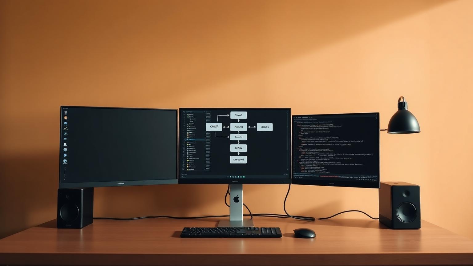 Visual representation of a solopreneur automation stack using multiple monitors.