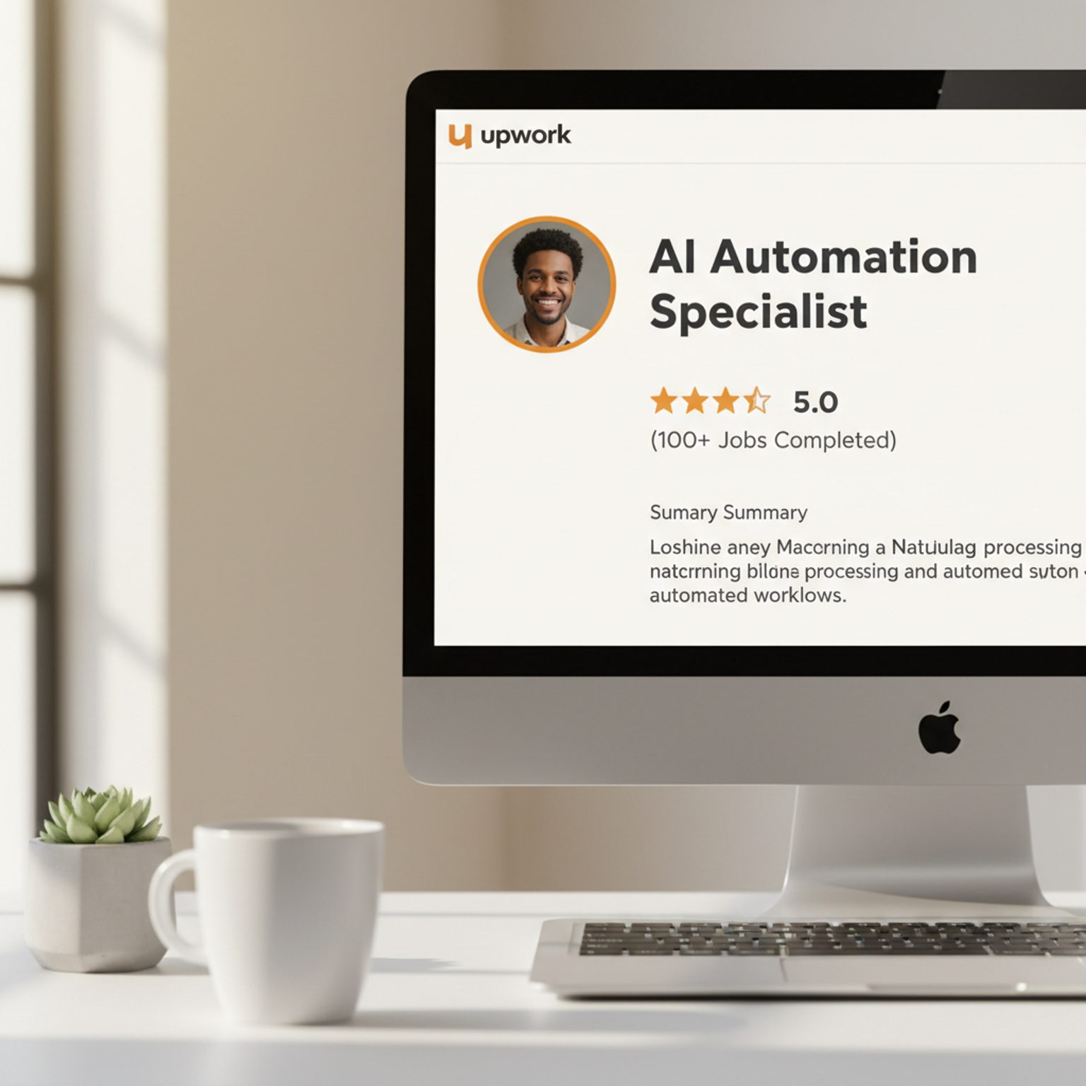 A high-rated freelancer profile focused on AI services.